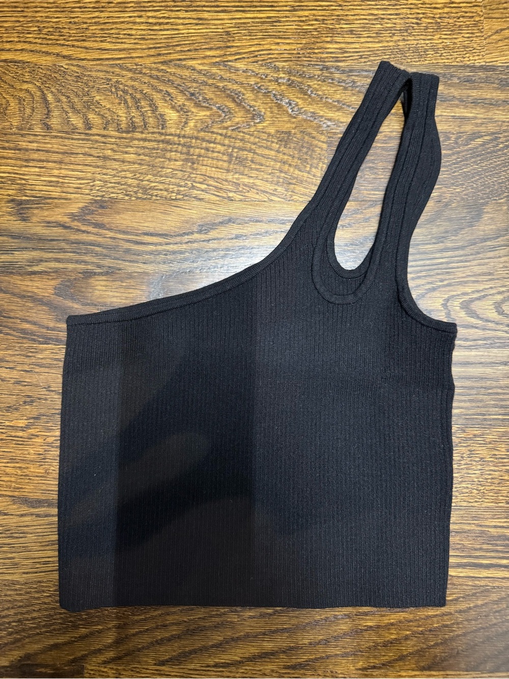 H&M Black Ribbed Knit One-Shoulder Crop Top, Size: S